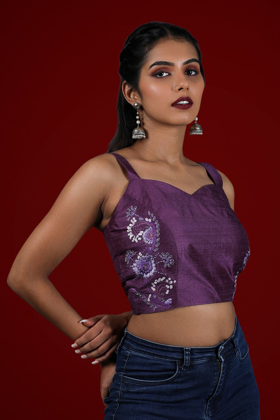Hand Embroidered Raw Silk Top