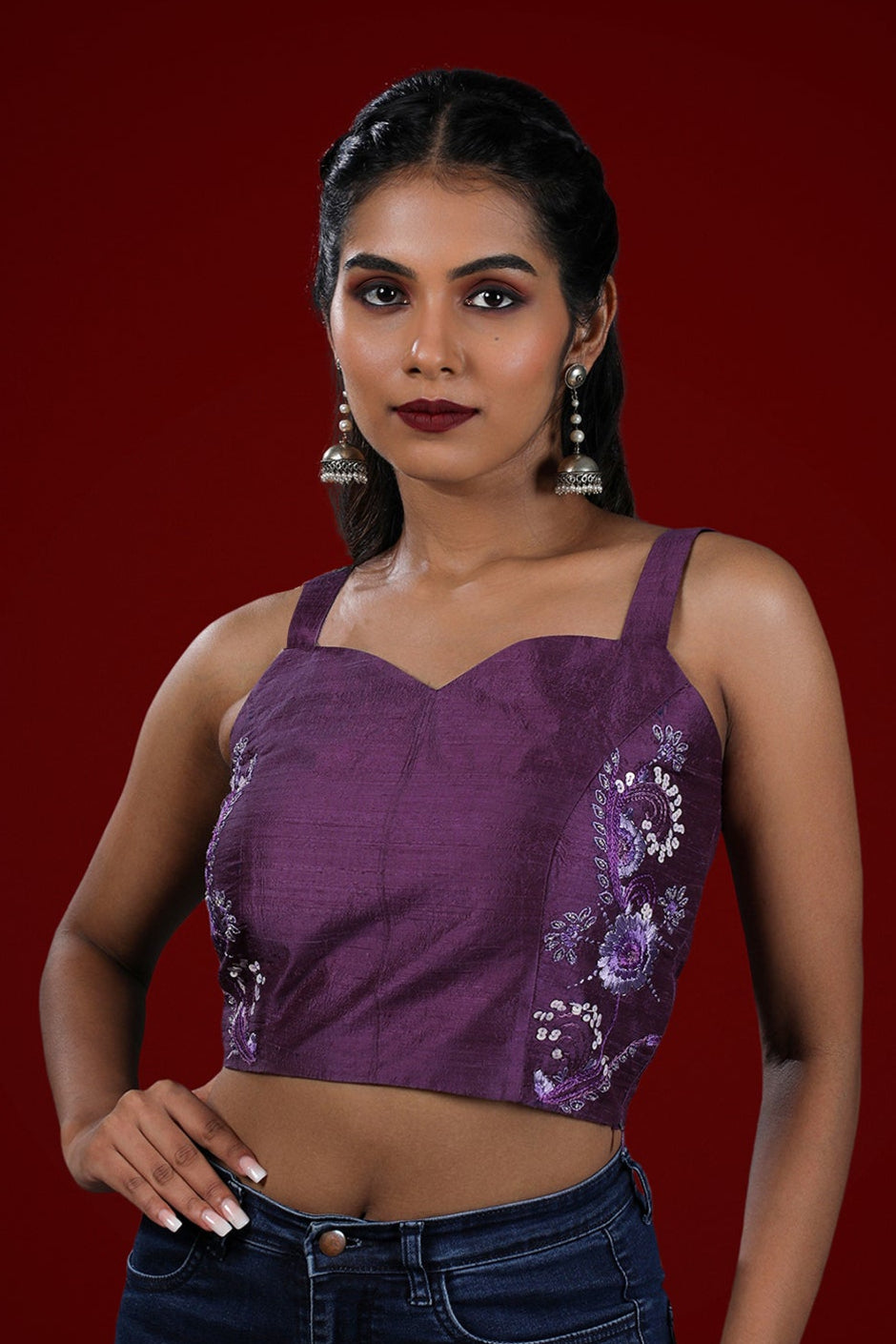 Hand Embroidered Raw Silk Top