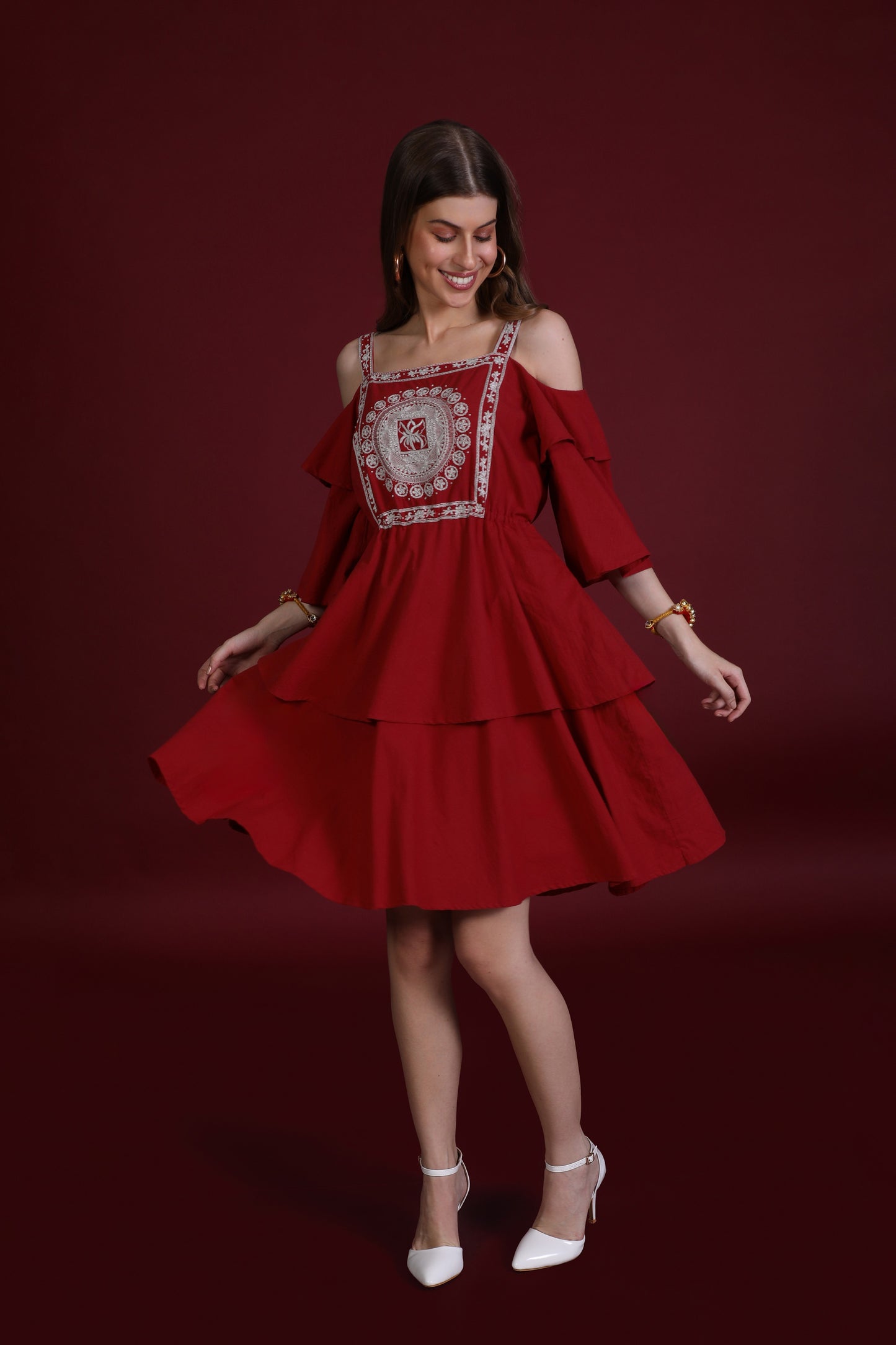 NAV CHOWKI LAYERED DRESS IN RED