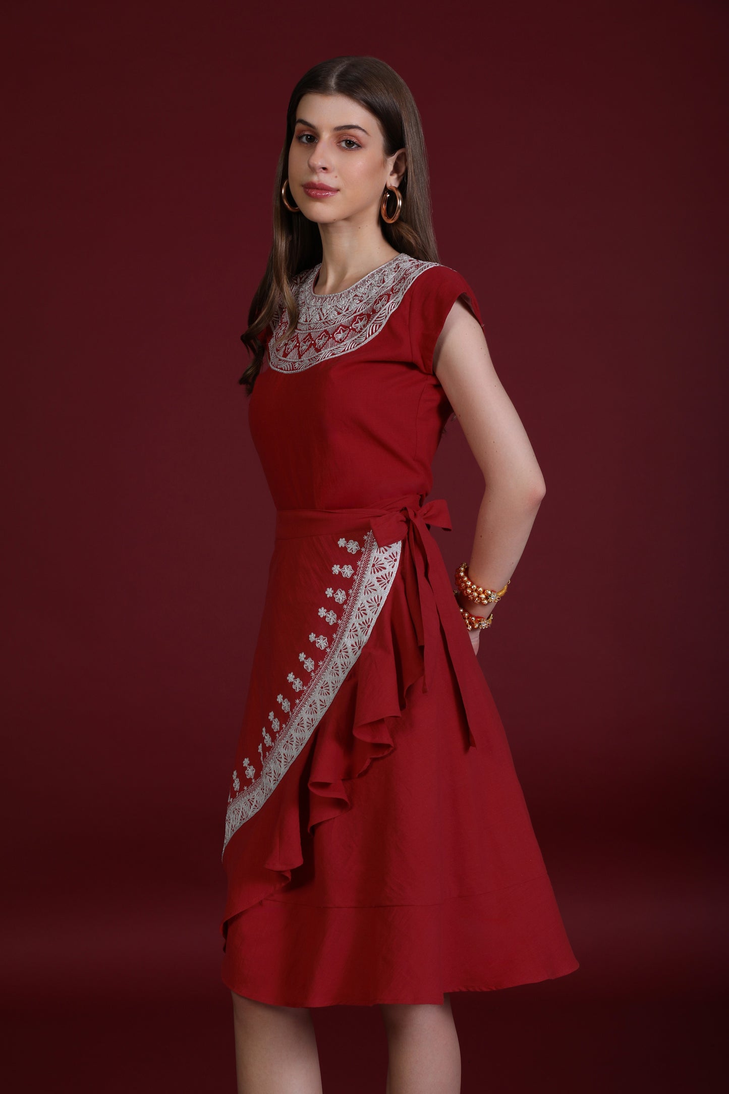 KATHYA WRAP AROUND SKIRT IN RED