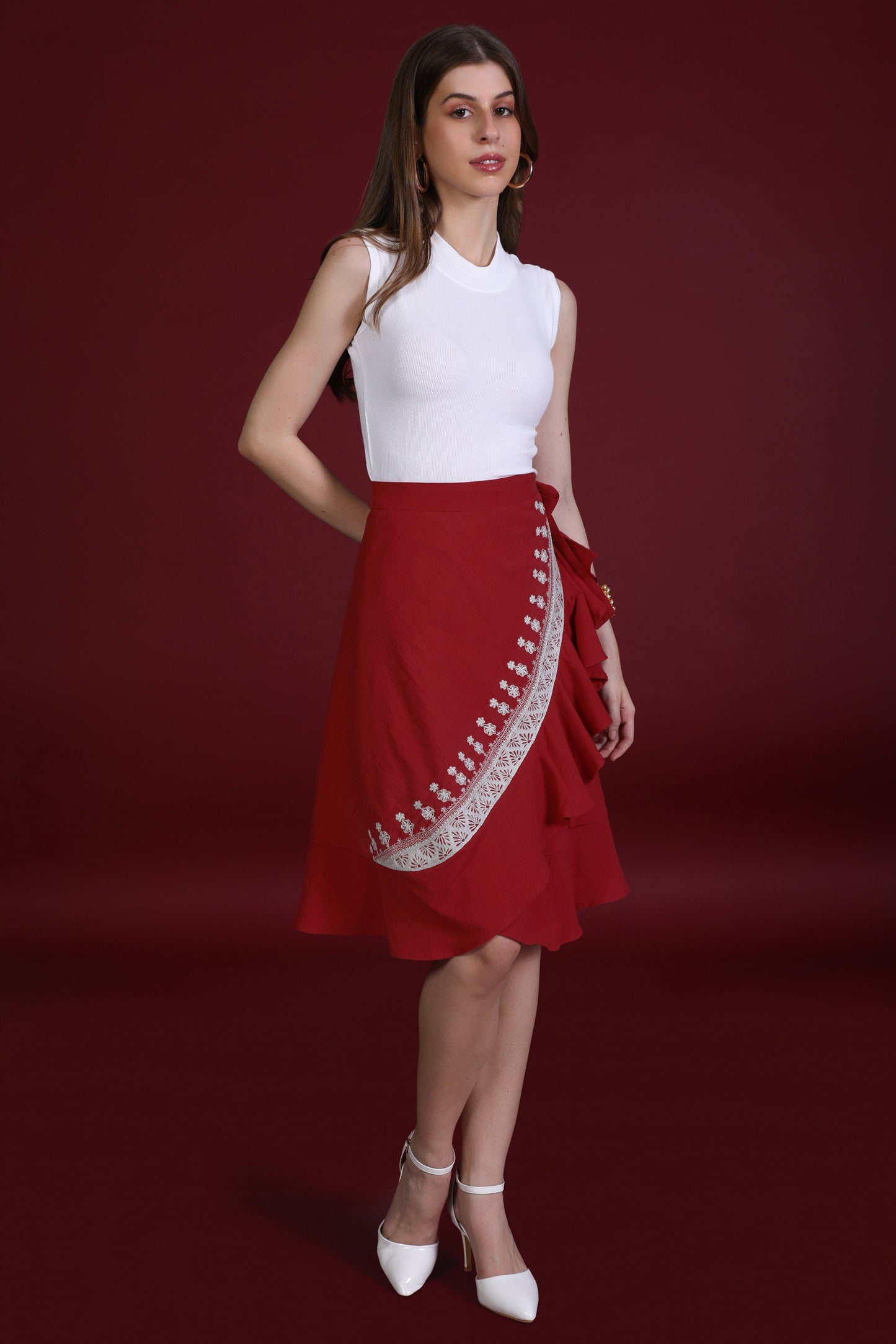 KATHYA WRAP AROUND SKIRT IN RED