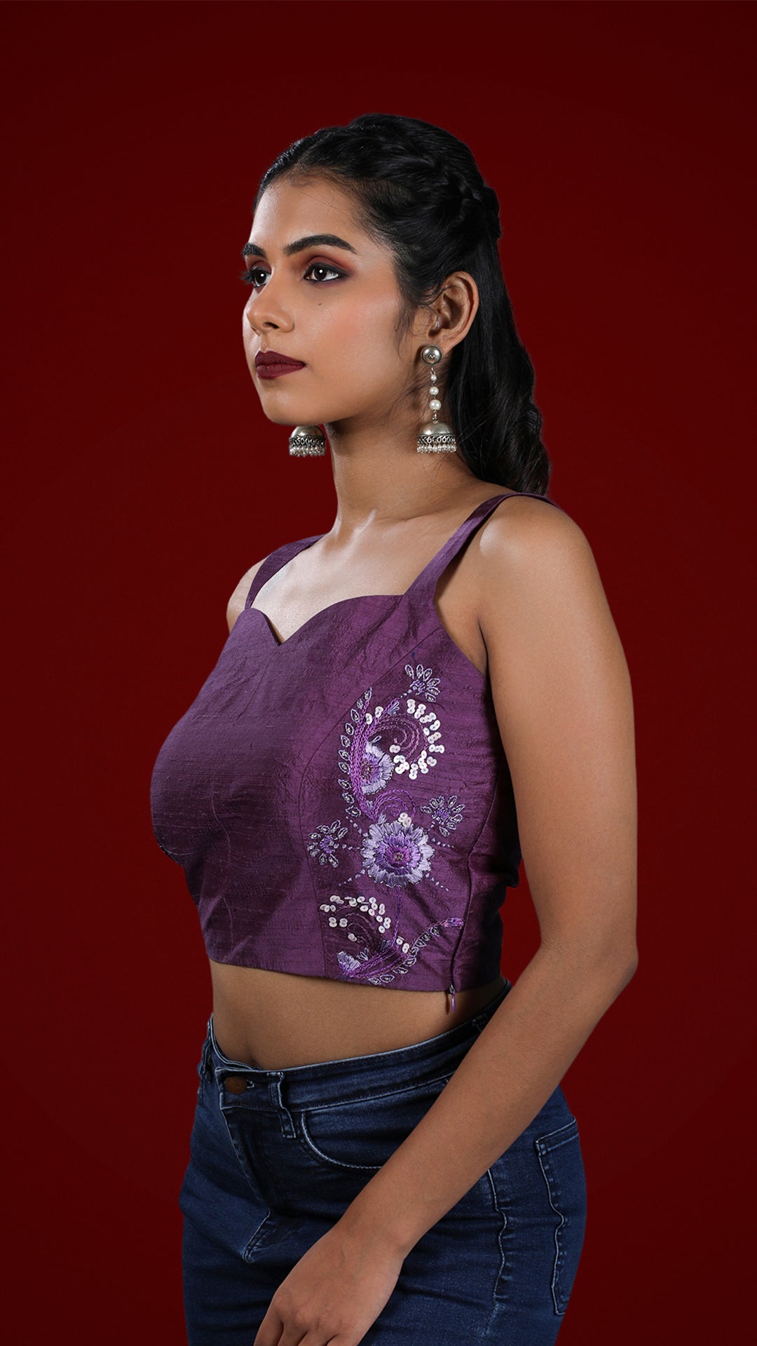 Hand Embroidered Raw Silk Top