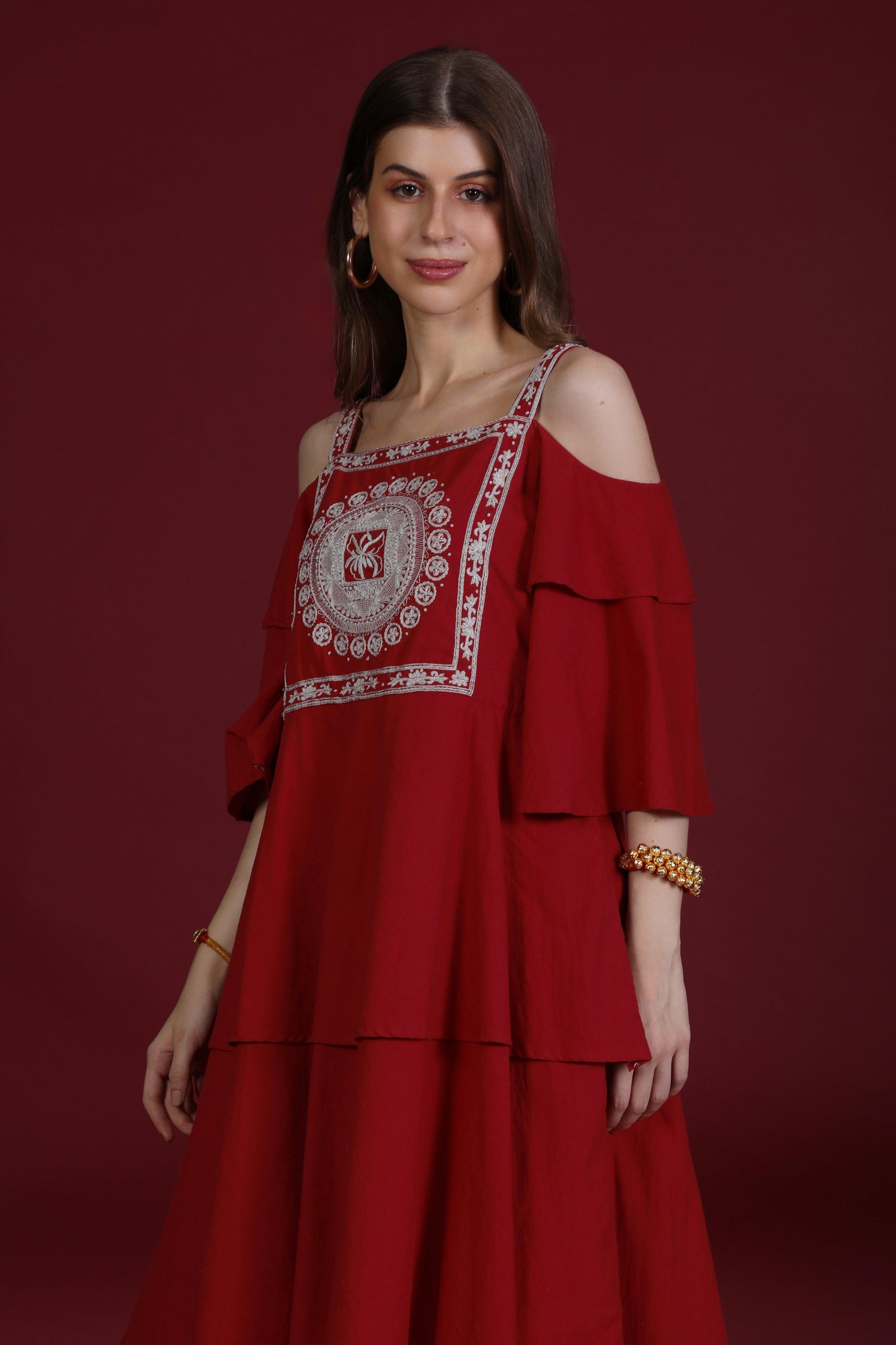 NAV CHOWKI LAYERED DRESS IN RED