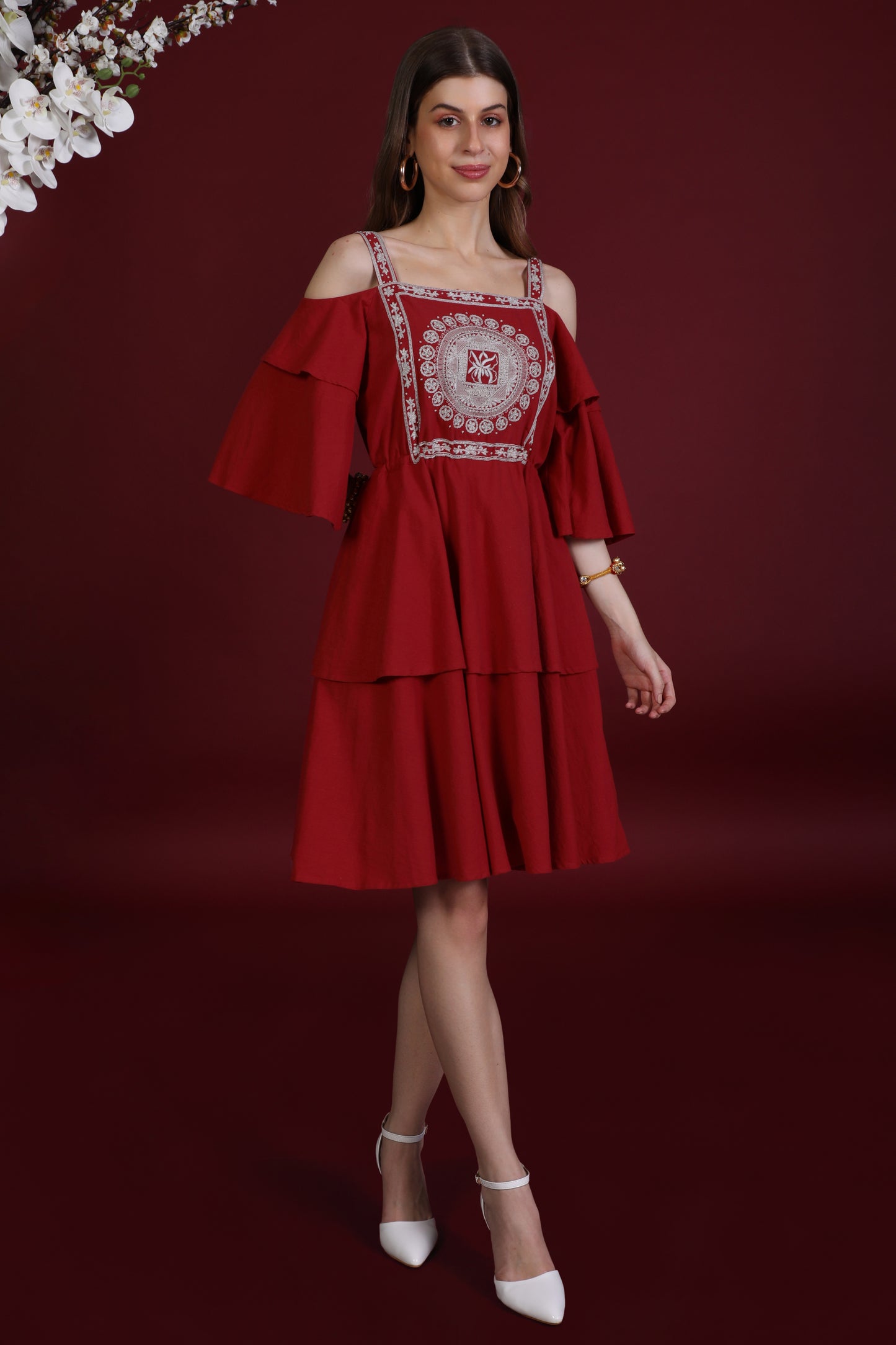 NAV CHOWKI LAYERED DRESS IN RED