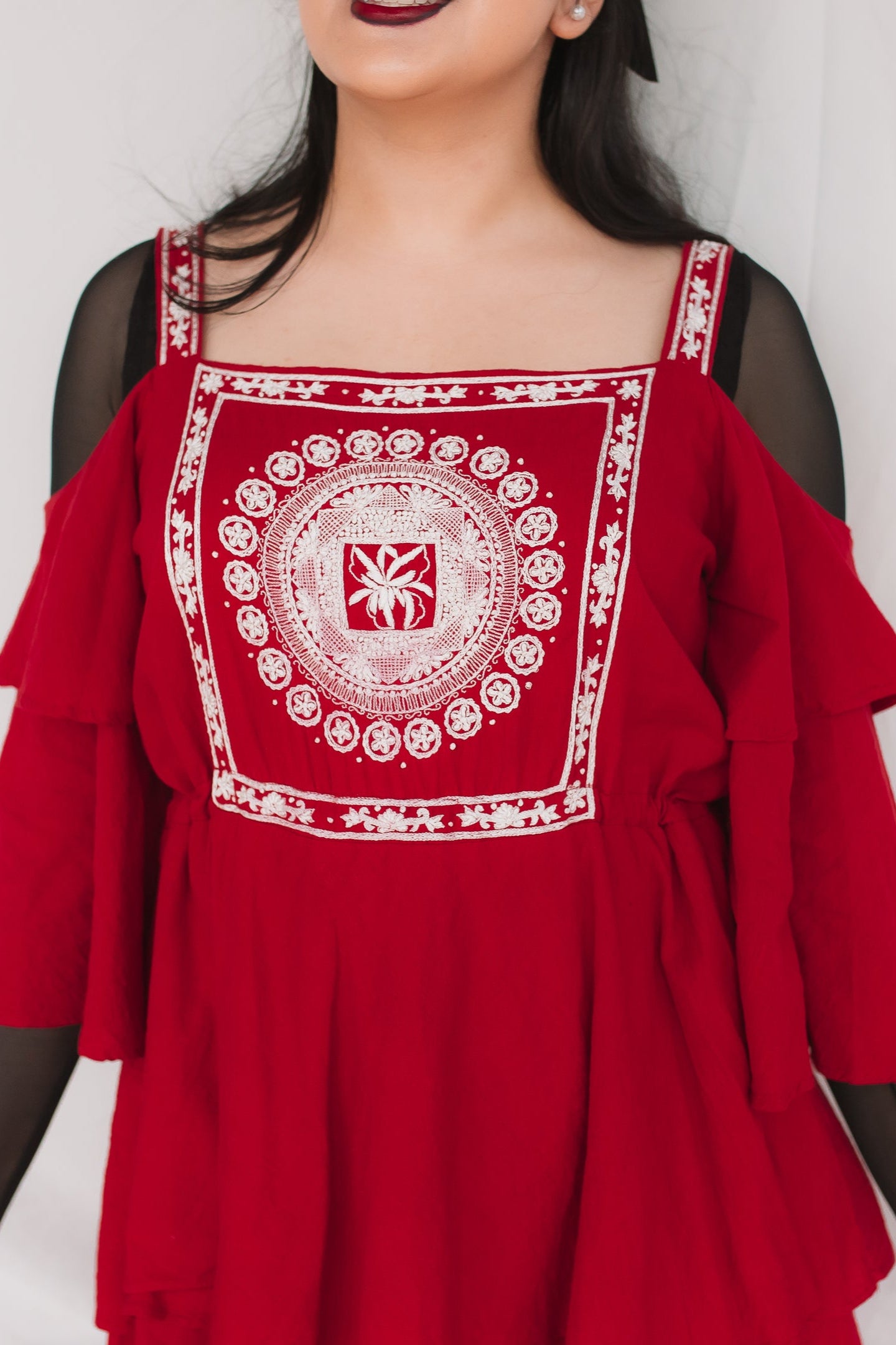 NAV CHOWKI LAYERED DRESS IN RED